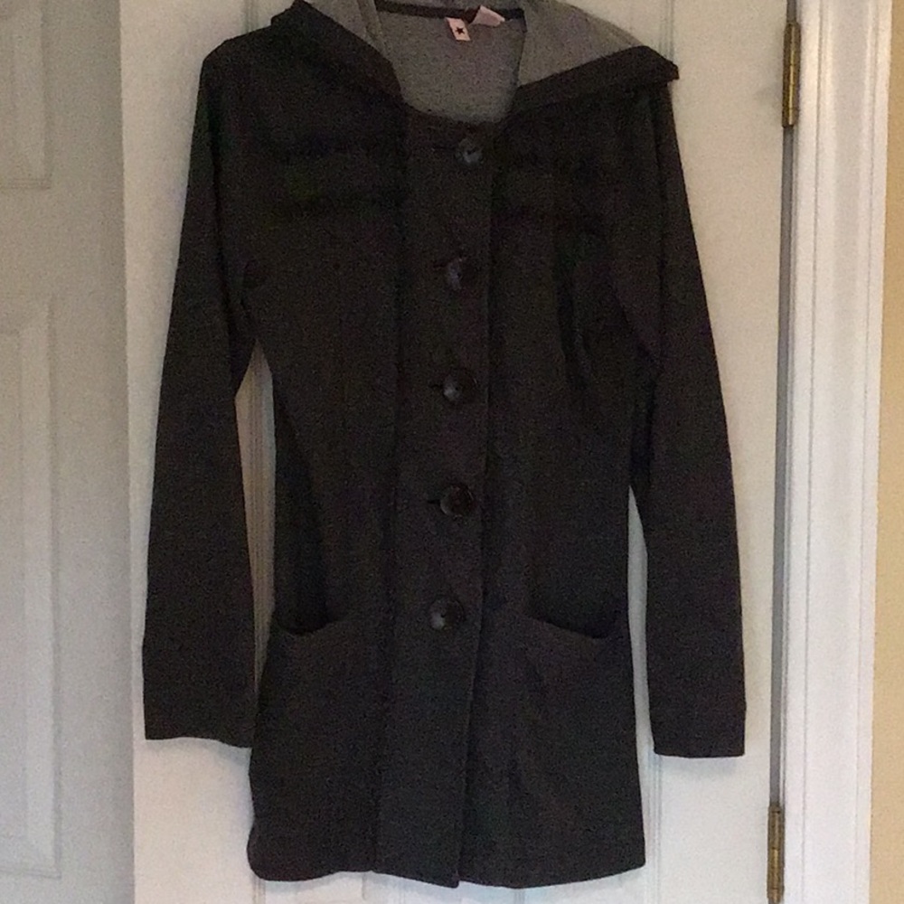 Gray hooded  cotton/polyester thigh length coat M